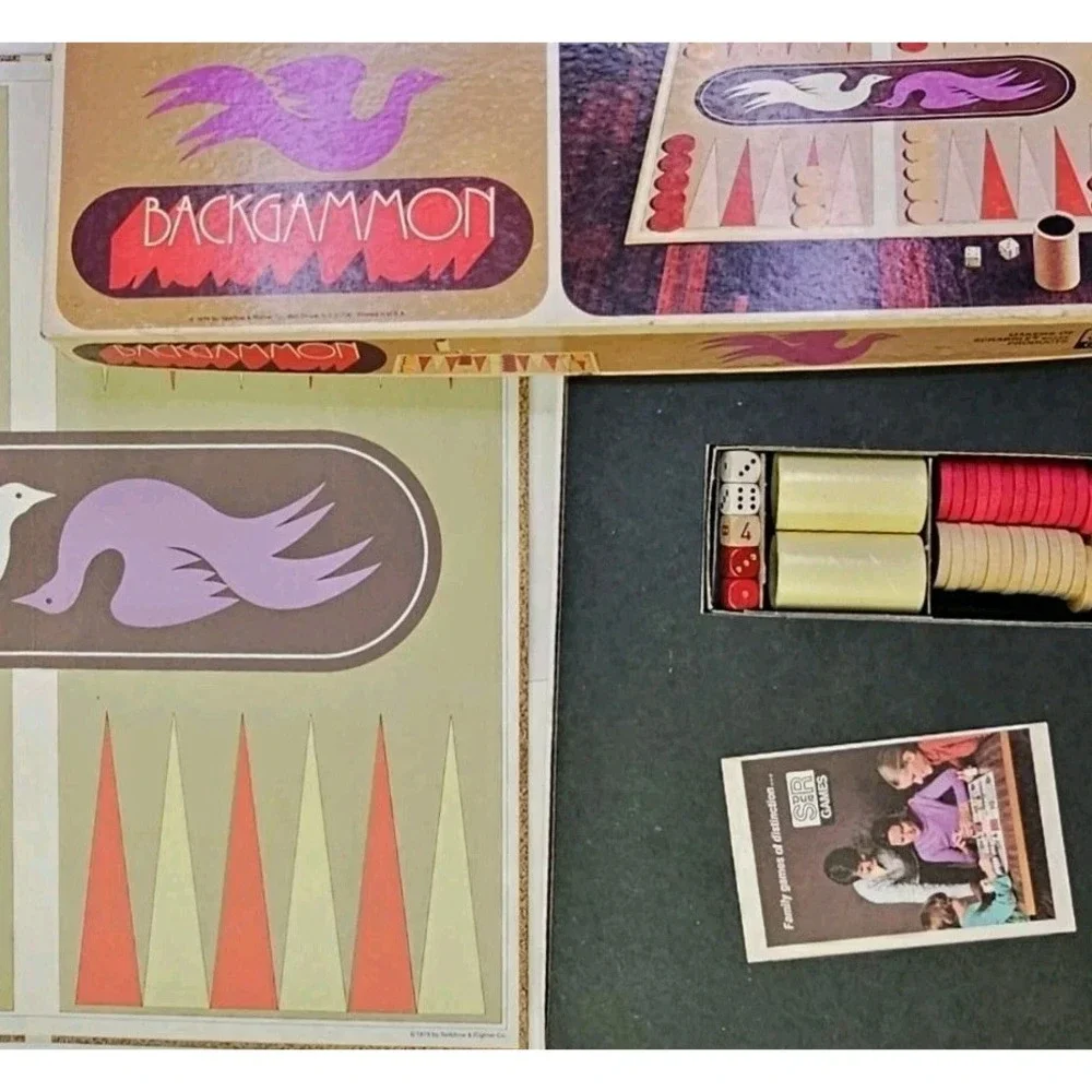 Vintage 1975 Selchow & Righter Backgammon Board Game Retro Bird Design No 1109 - Picture 5 of 11